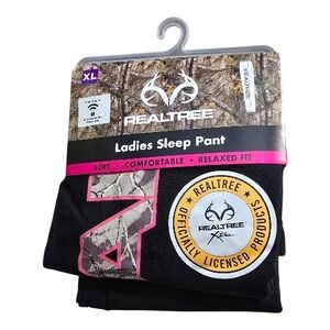 NWT Realtree Ladies Camo Sleep Pants Black Pink Relaxed Fit Lounge Pajama XL